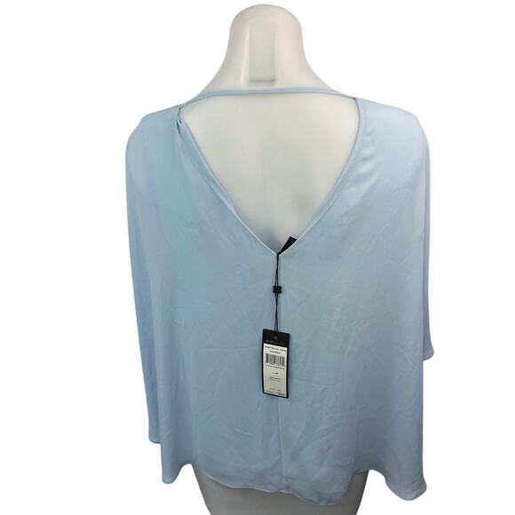 NEW BCBGMaxazria Blue Shannah Deep V Cape Caplet Flowy Draped Blouse Top Size M - Picture 2 of 7